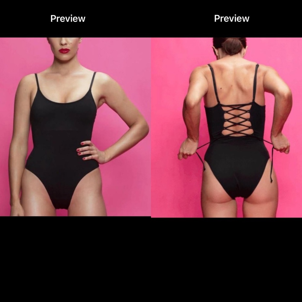 TA3 Swim Lacey Swimsuit Bodysuit One Piece Black